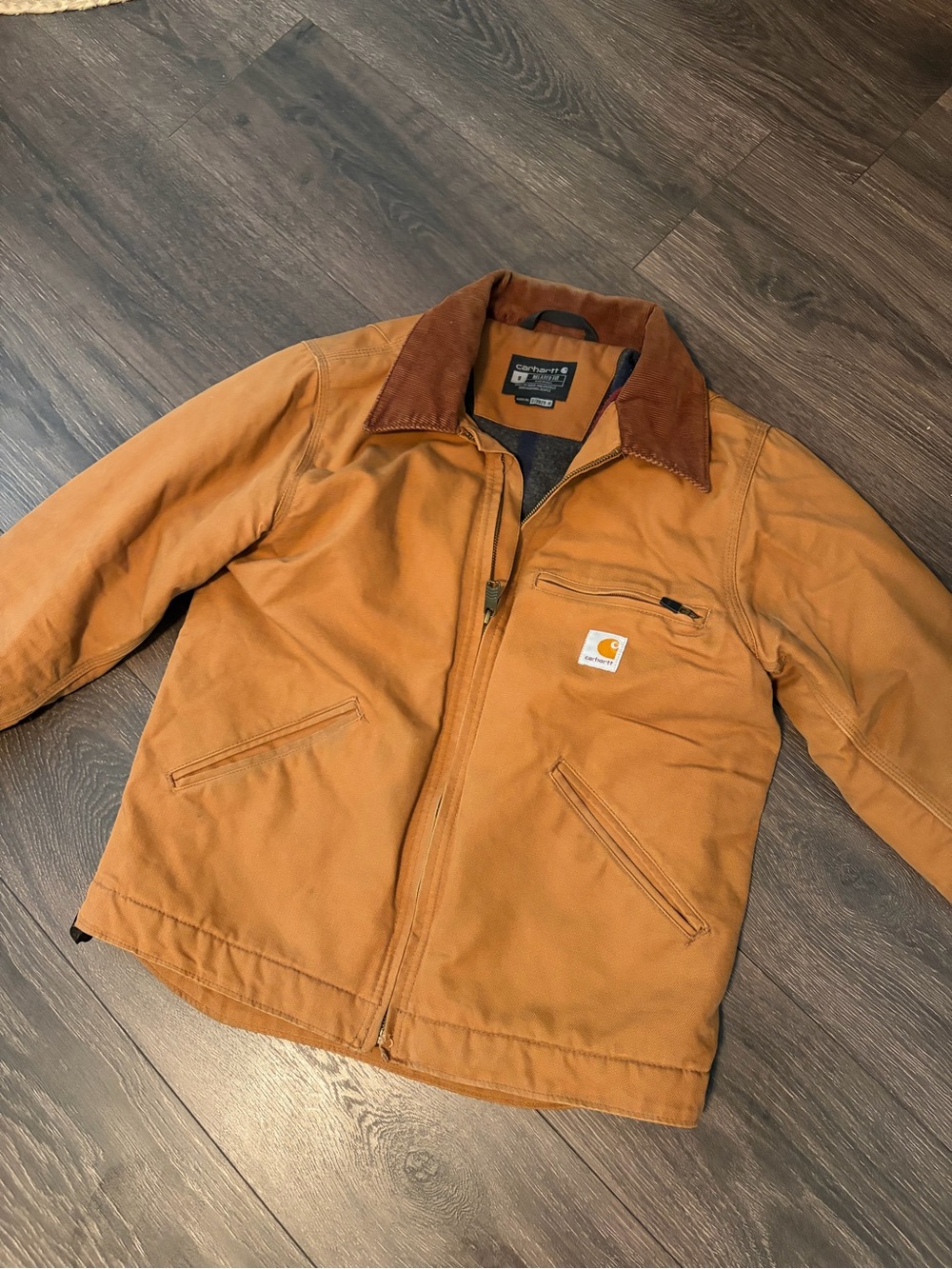Carhartt Tan/Brown Duck Canvas Work Jacket with Corduroy Collar